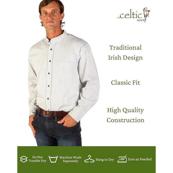 Celtic Ranchwear Grandfather Shirt Blue White Stripe XL Cotton Casual - Picture 3 of 8